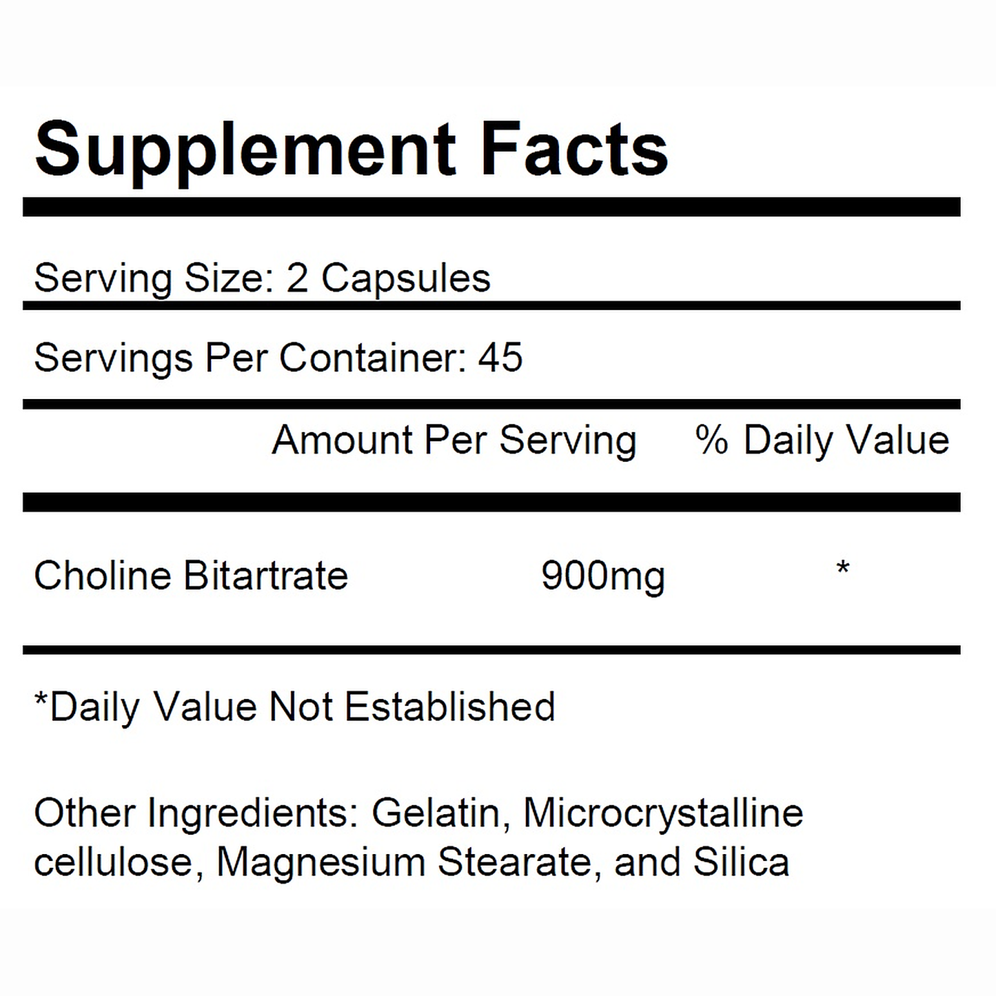 Choline Bitartrate 900 mg – 90 Capsules | KRK Supplements