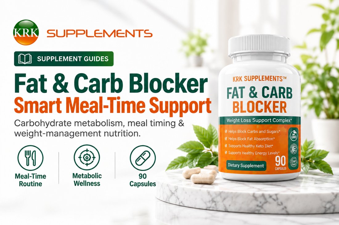 KRK Supplements Fat & Carb Blocker 90 capsules guide to meal-time routine, carbohydrate metabolism and weight-management nutrition