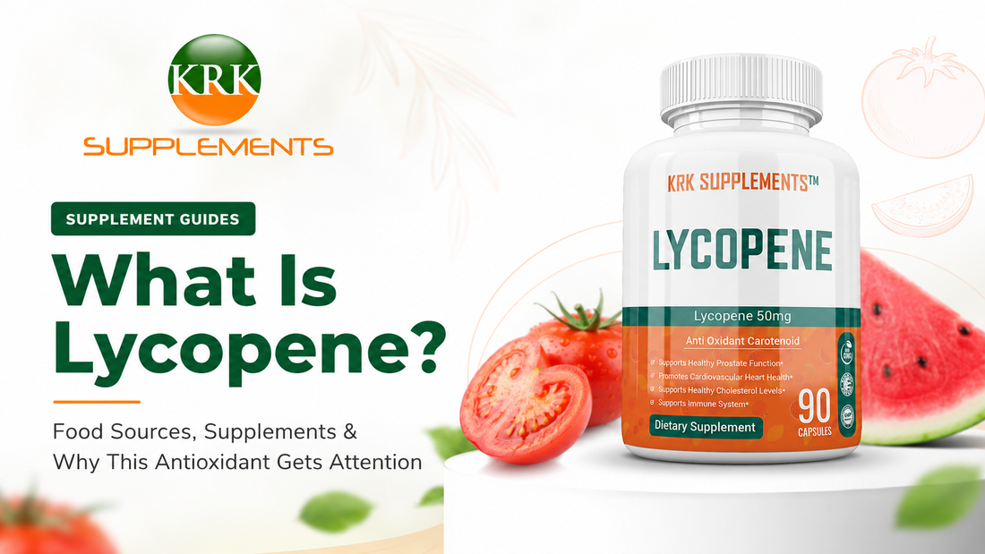 KRK Supplements Lycopene 50mg 90 capsules with tomatoes and watermelon for a lycopene supplement guide