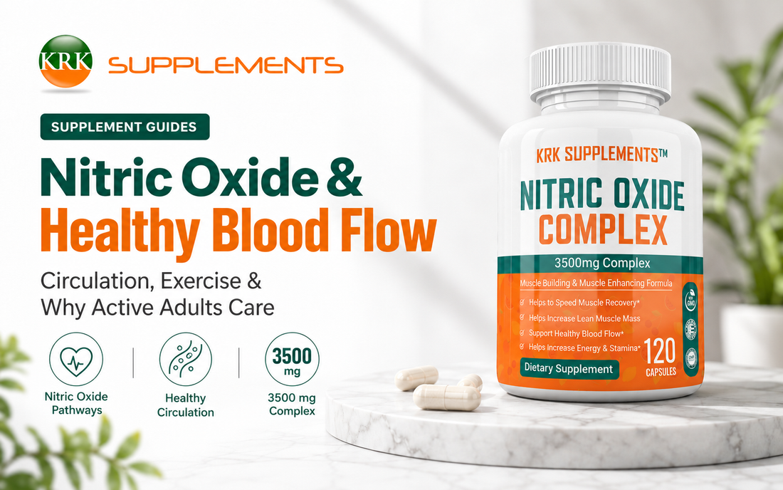 KRK Supplements Nitric Oxide Complex 3500 mg 120 capsules with guide to healthy blood flow, circulation and exercise support