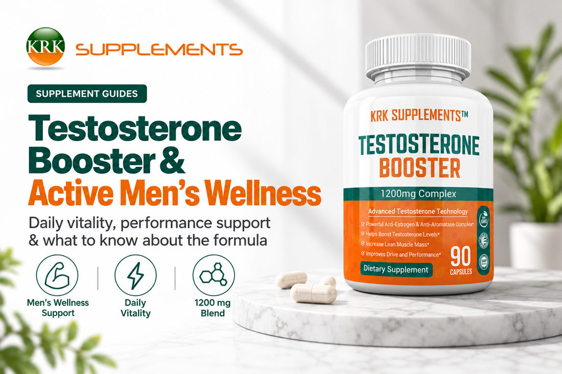 KRK Supplements Testosterone Booster 1200 mg 90 capsules hero for active men's wellness, daily vitality and performance support