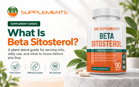 KRK Supplements Beta Sitosterol 800 mg Complex with guide to prostate, urinary and cardiovascular wellness support
