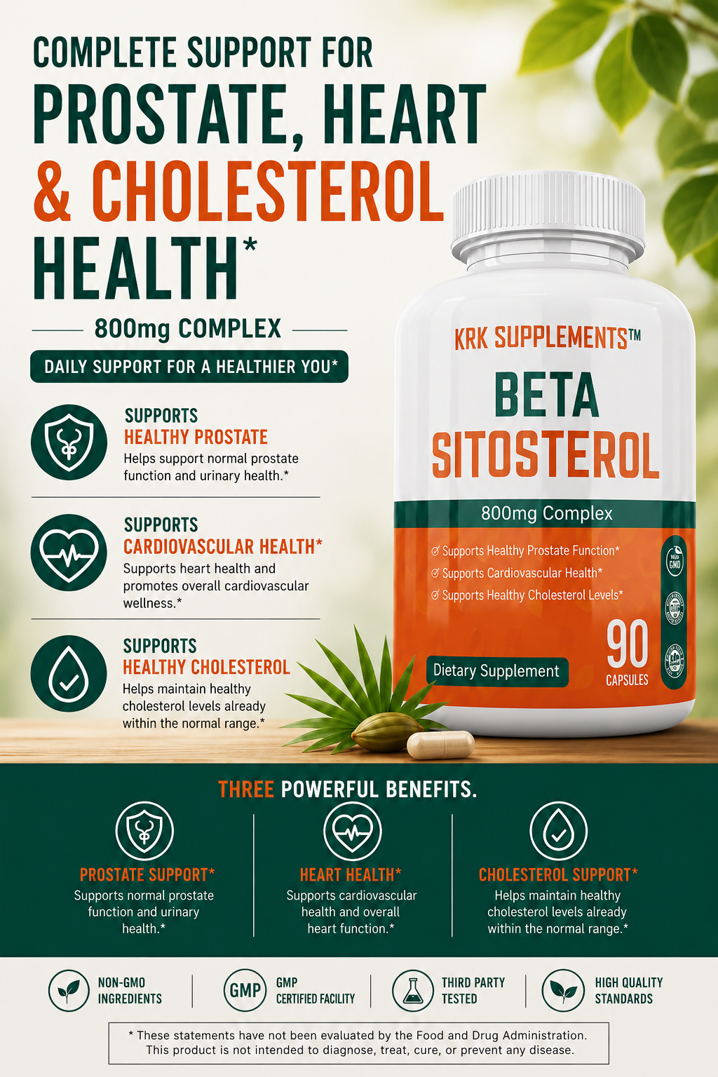 Beta Sitosterol 800 mg Complex – 90 Capsules | KRK Supplements