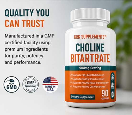 Choline Bitartrate 900 mg – 90 Capsules | KRK Supplements