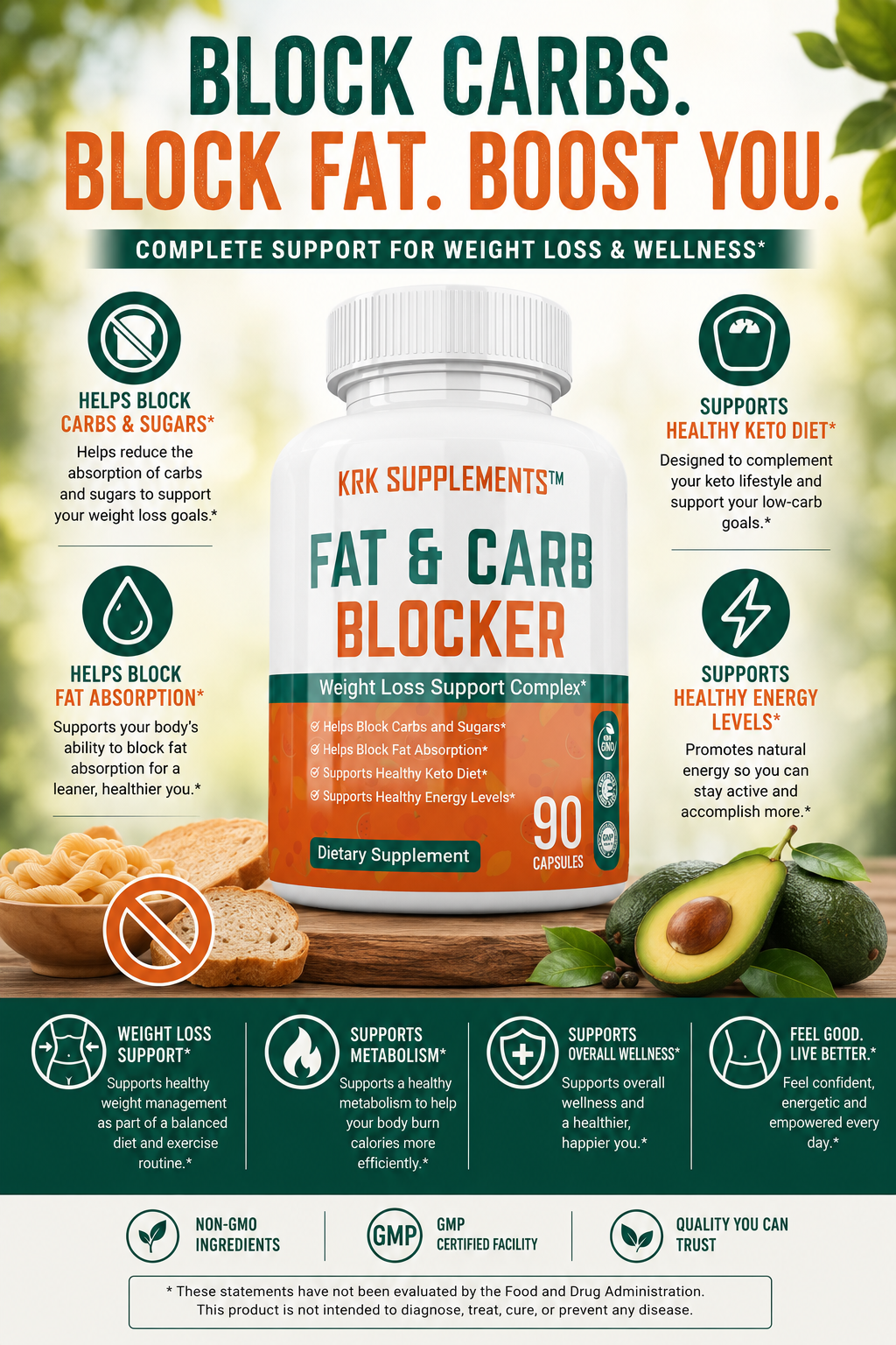 Fat & Carb Blocker – 90 Capsules | KRK Supplements
