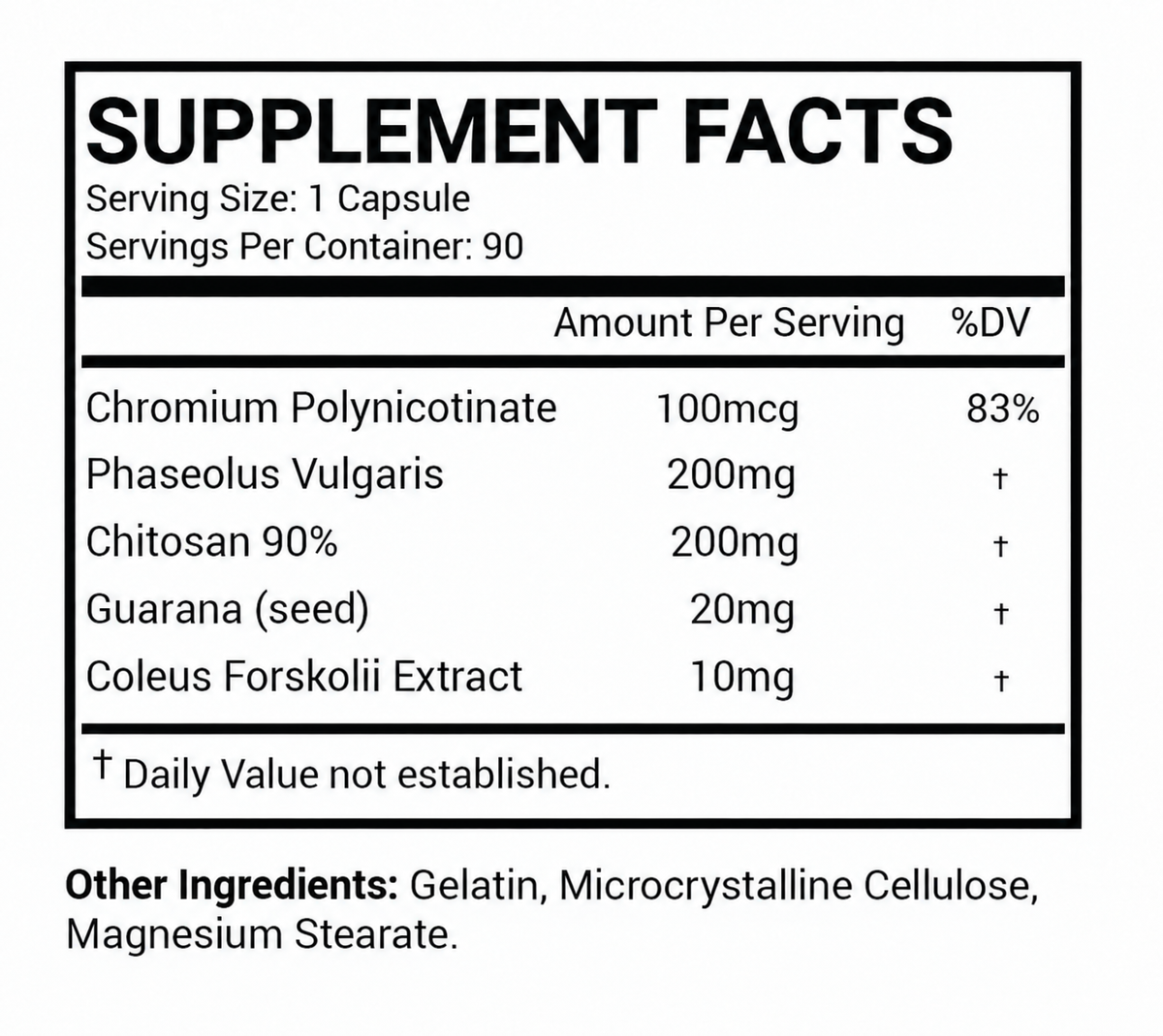 Supplement Facts for KRK Supplements Fat and Carb Blocker, 90 capsules and 90 servings