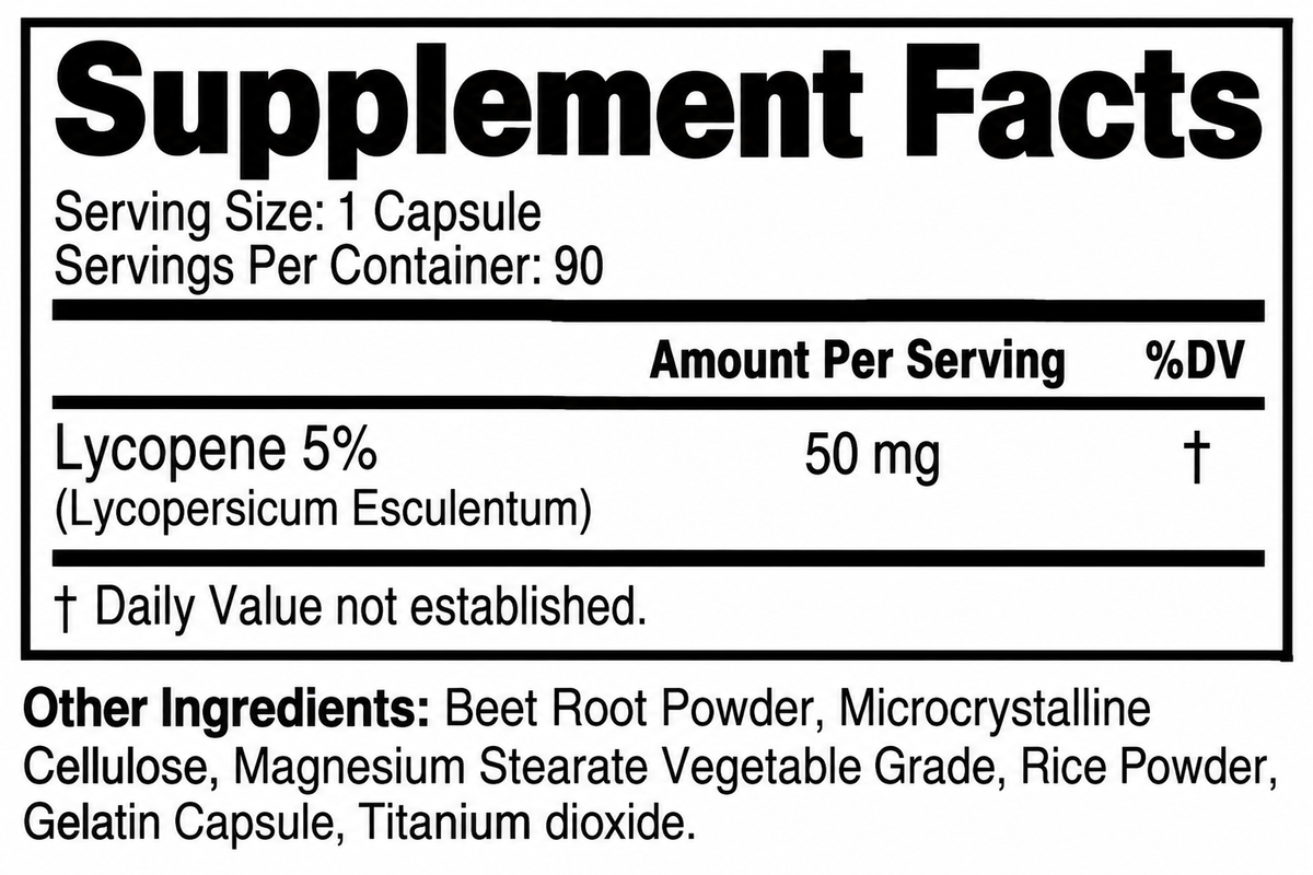 Supplement Facts for KRK Supplements Lycopene 50 mg, 90 capsules and 90 servings