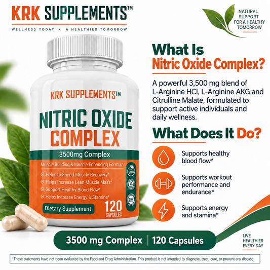 KRK Supplements Nitric Oxide Complex 3500 mg product overview graphic