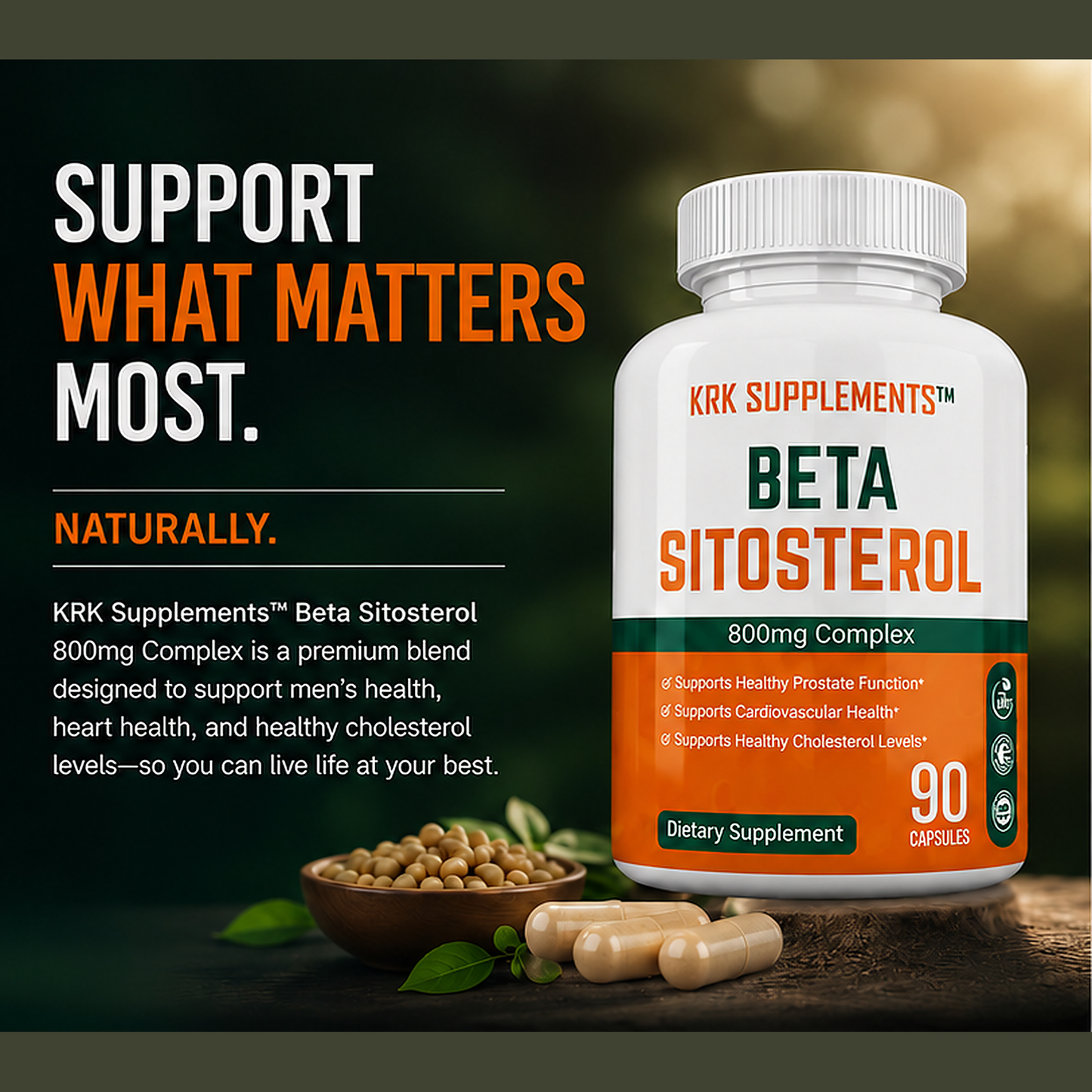 Beta Sitosterol 800 mg Complex – 90 Capsules | KRK Supplements