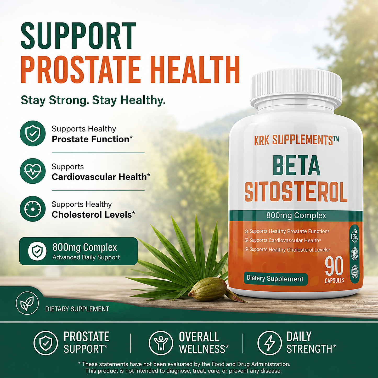 Beta Sitosterol 800 mg Complex – 90 Capsules | KRK Supplements