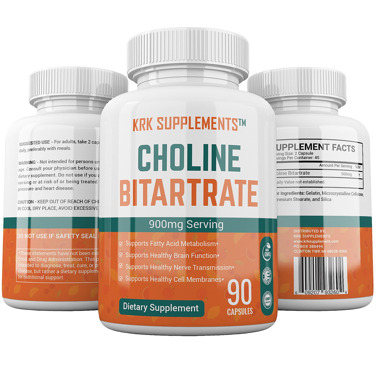 Choline Bitartrate 900 mg – 90 Capsules | KRK Supplements