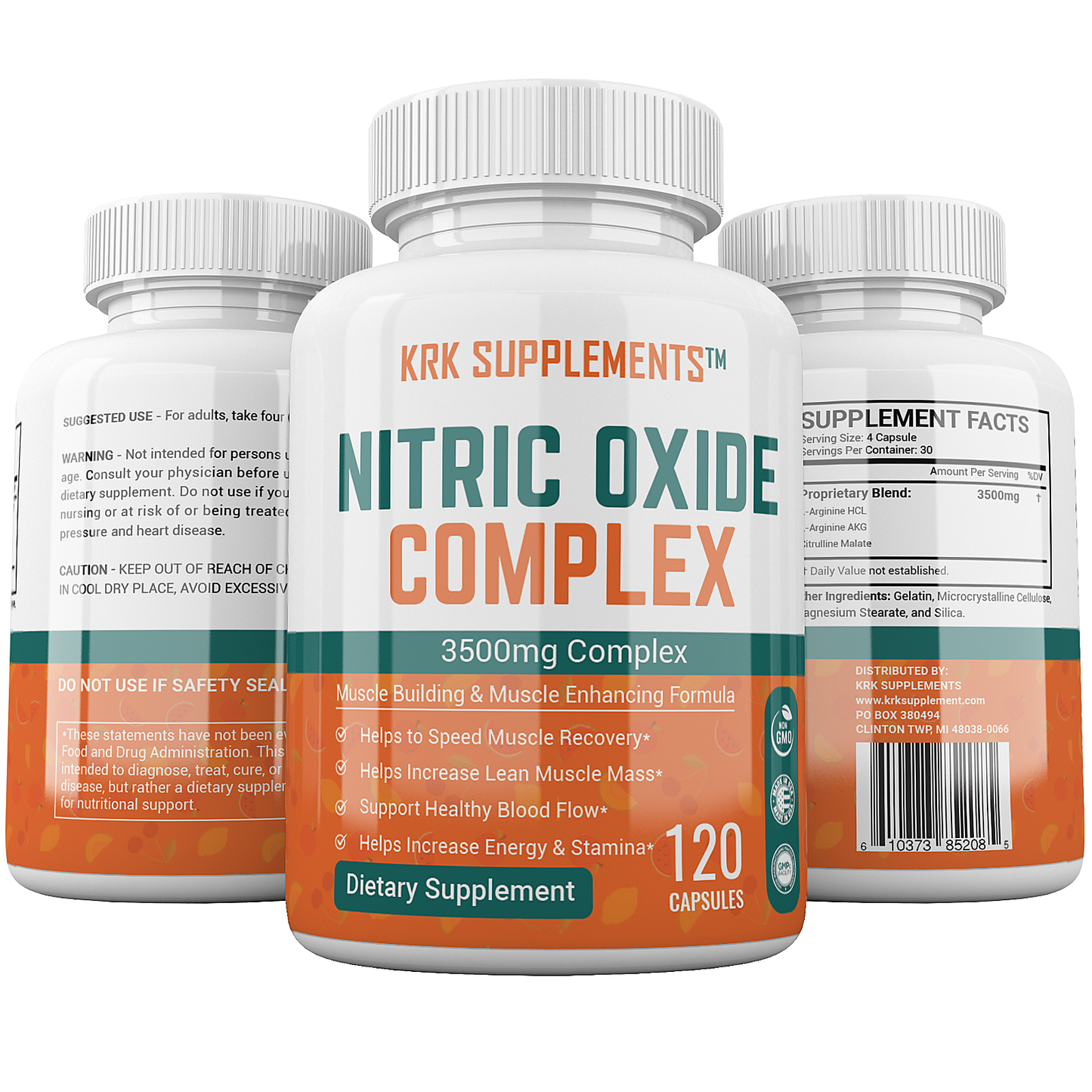 Nitric Oxide Complex 3500 mg – 120 Capsules | KRK Supplements