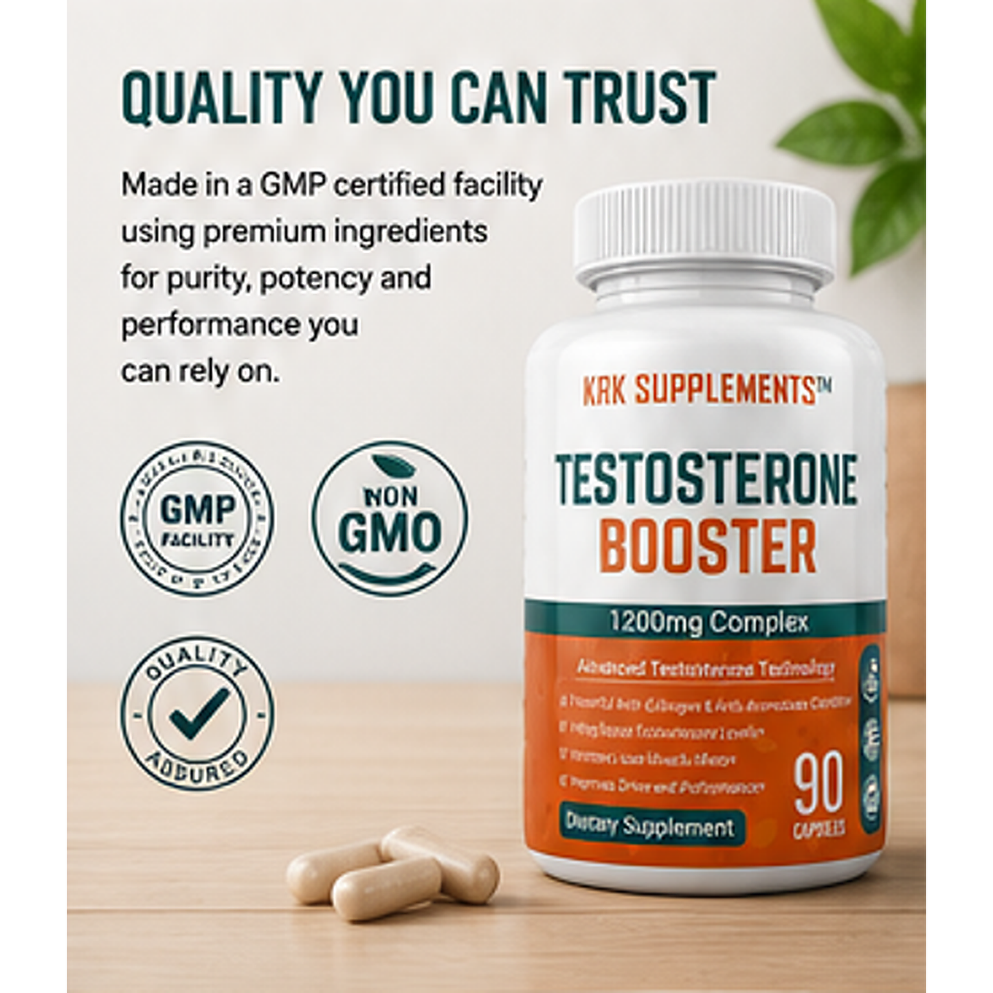 Testosterone Booster 1200 mg Complex – 90 Capsules | KRK Supplements