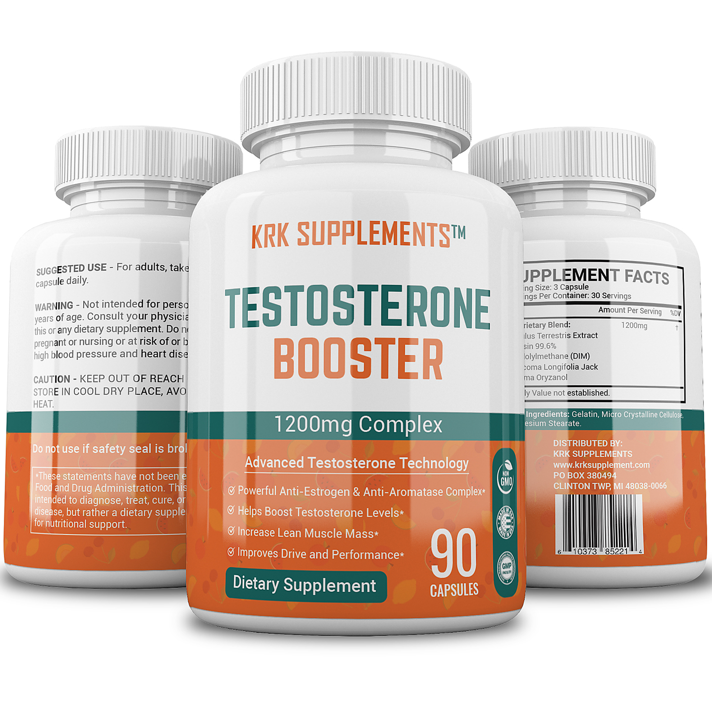 Testosterone Booster 1200 mg Complex – 90 Capsules | KRK Supplements