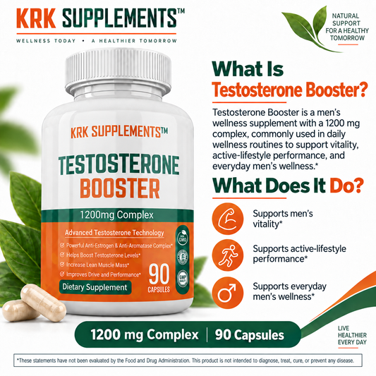 KRK Supplements Testosterone Booster 1200 mg product overview graphic